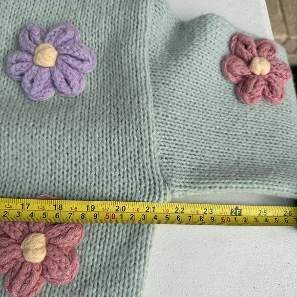 Luna Ivy Anthropologie Mint Green Knit Oversized Cardigan with Flowers Sz XS - Picture 6 of 7